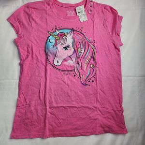 THE CHILDRENS PLACE Large PASTEL STAR PINK UNICORN TOP SHIRT  TEE Girls
